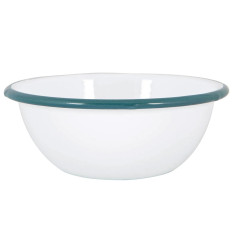 Enamel Bowl White with Green Rim 16cm/6.25" (Pack of 6)