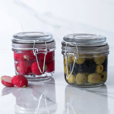 Glass Storage Jar Black Seal 200ml (Pack of 6)