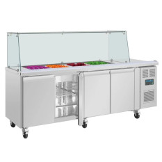 Polar Saladette Counter Fridge 4 Door + Sneeze Guard 616 Litre 4x GN 1/1