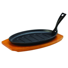 Cast Iron Sizzle Platter with Wooden Base 27cm/10.75 Inch
