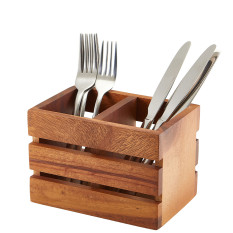 GenWare Acacia Wood 2 Compartment Cutlery Holder