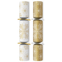 10" Snowflake Gold/White Mixed Box Christmas Crackers with Quiz (Pack of 100)