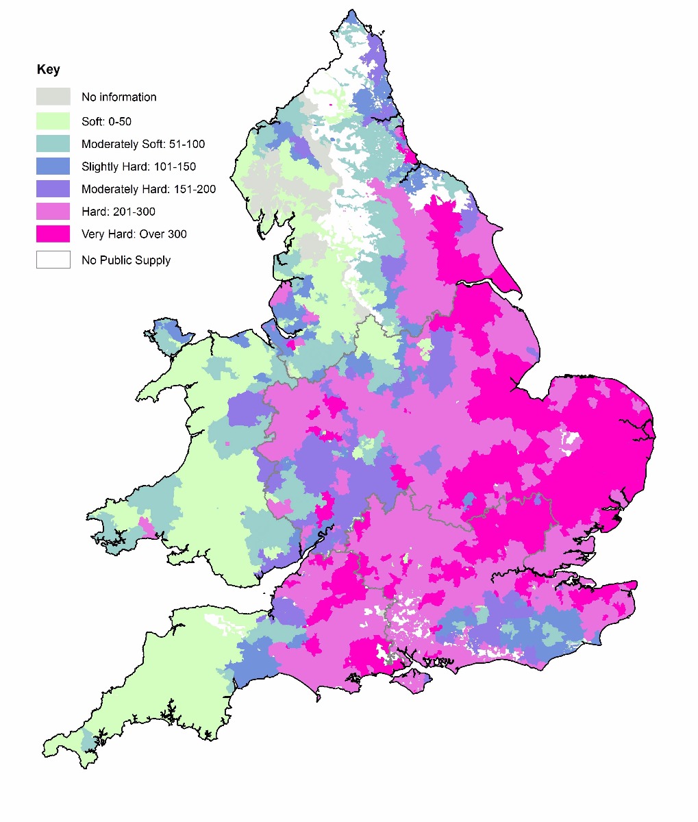 Hard Water Areas UK Map